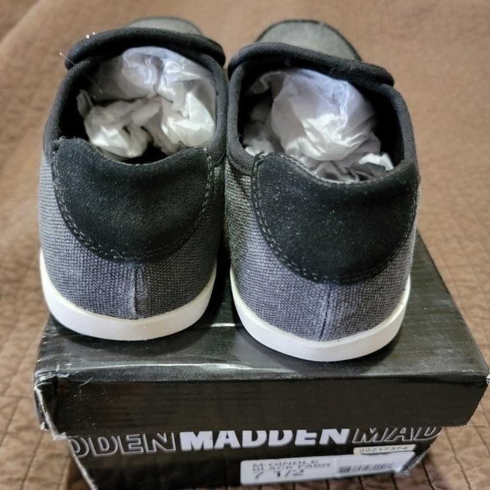 Madden Men M-Gindle Black Grey Fabric Slip On Sneakers Shoes 7.5 Low Top Loafers - Picture 5 of 12